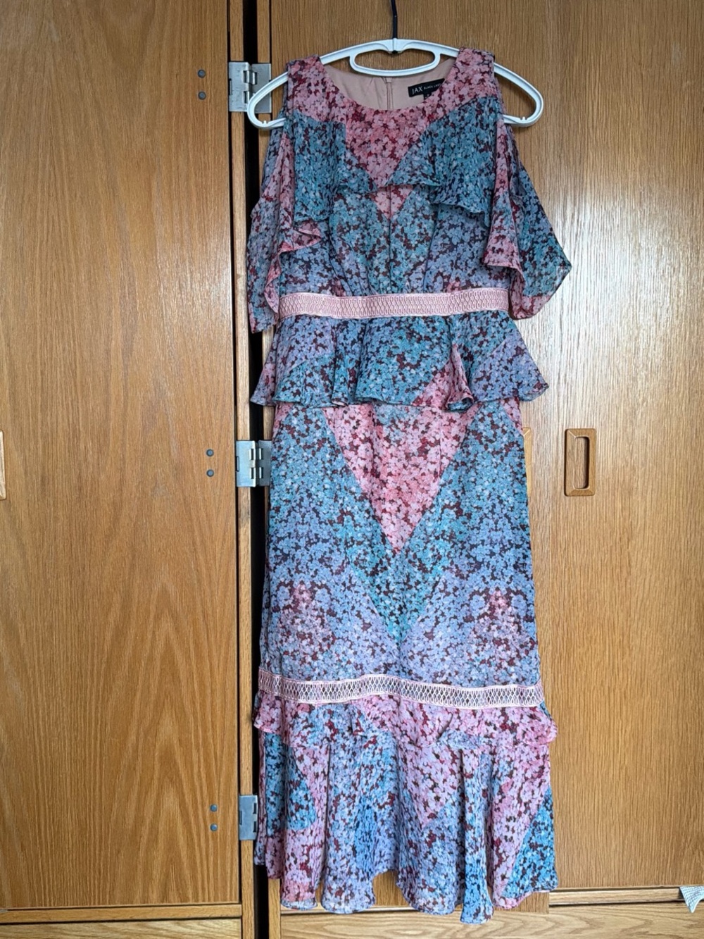 JAX Floral Ruffle Cold-Shoulder Maxi Dress - Pink/Blue